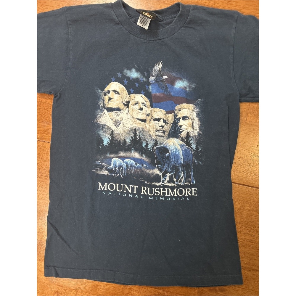 Vintage Mt Rushmore Adult T-Shirt Size Small Blue USA Monument Prairie Mountain